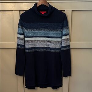 Krimson Klover Everlasting Sweater Tunic Blue Stripe Merino Wool Blend Large